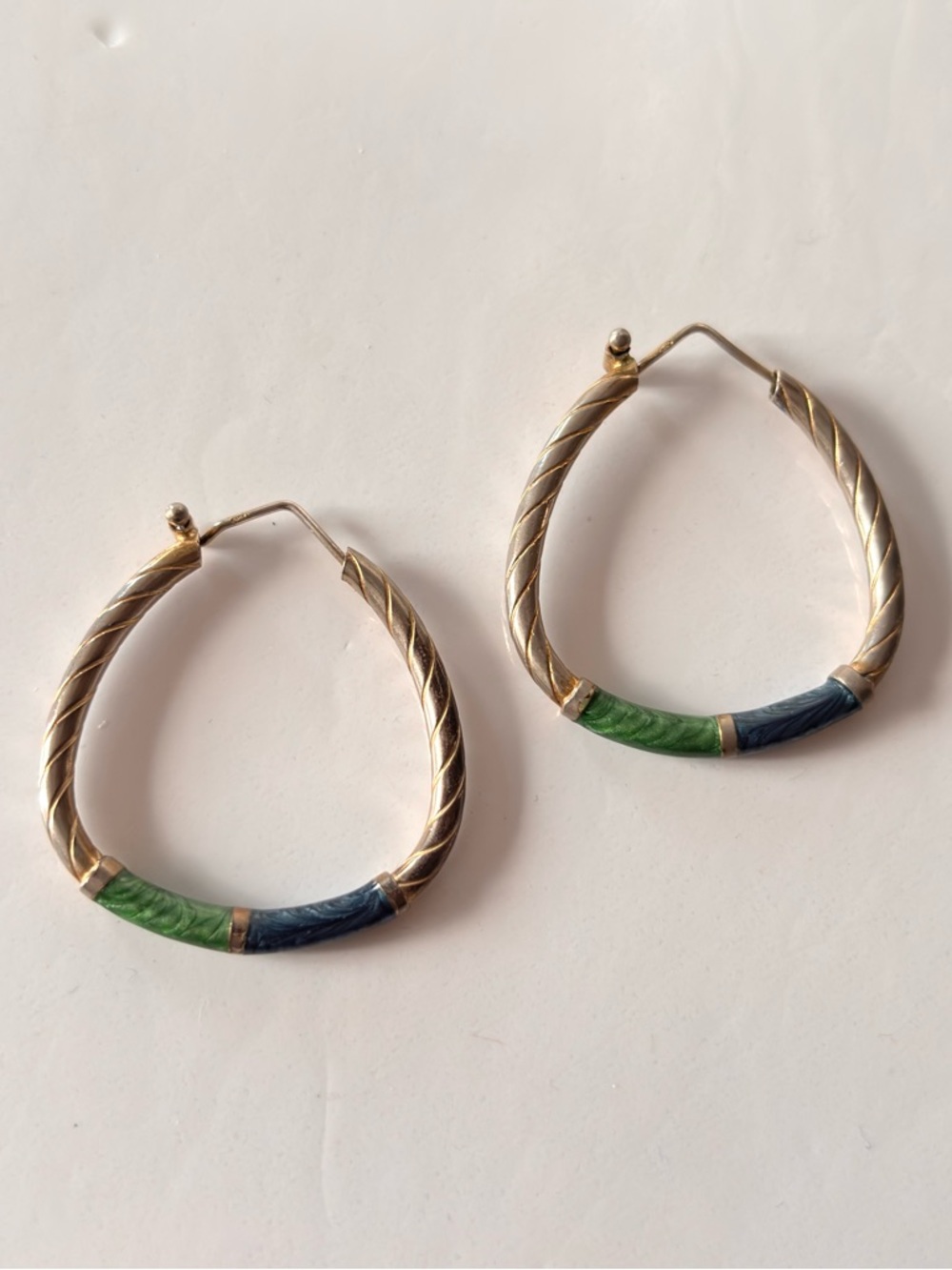Vintage green and blue enamel sterling silver earrings